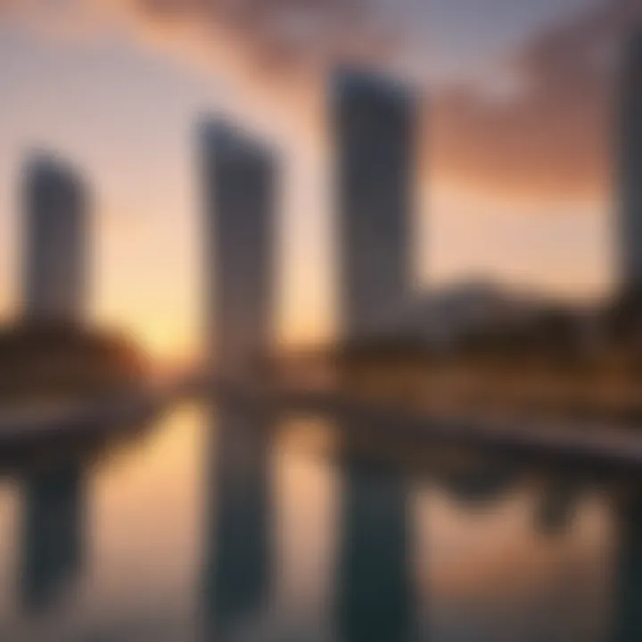 Sunset view of Addax Tower from the waterfront of Reem Island