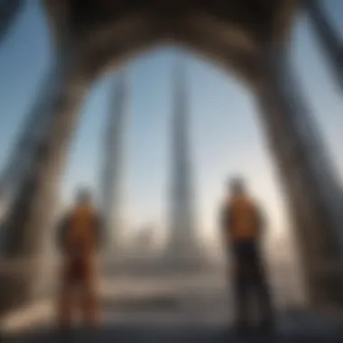 Engineering Collaboration at Burj Khalifa Engineers collaborating on-site during the construction of Burj Khalifa.