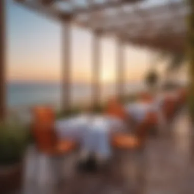 Outdoor Dining with Sea Views Vibrant outdoor seating area with views of the sea
