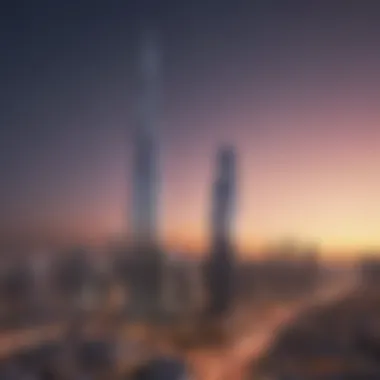 Dubai's Urban Landscape Featuring Al Reem Tower Panoramic view of Dubai highlighting Al Reem Tower's urban significance