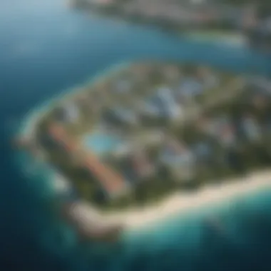 Aerial View of Blue Water Island Aerial view of Blue Water Island showcasing its stunning waterfront and modern architecture