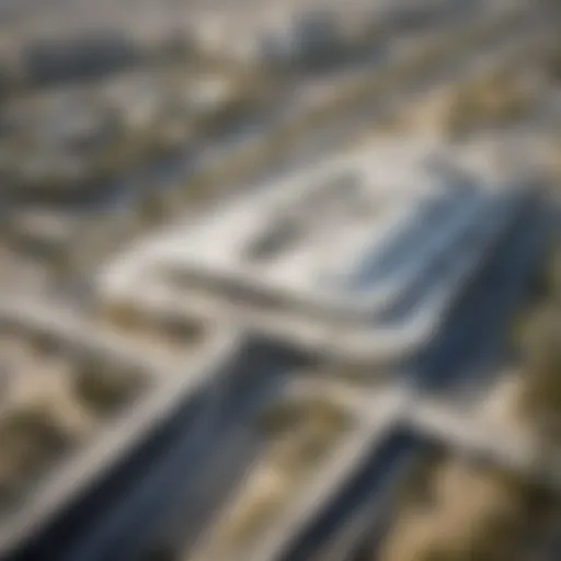 Aerial view of Jumeirah Beach Metro Station showcasing its modern architecture.