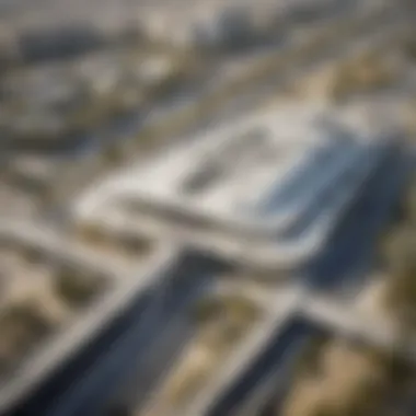 Modern Architecture of Jumeirah Beach Metro Station Aerial view of Jumeirah Beach Metro Station showcasing its modern architecture.