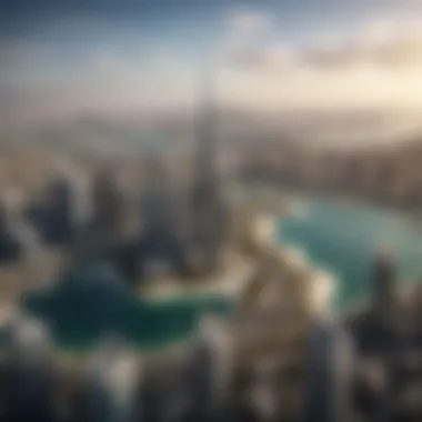 Aerial view of Lake Point Tower in relation to Dubai's skyline