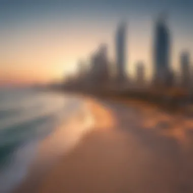 Marina Beach Skyline Breathtaking view of Marina Beach showcasing the skyline of Dubai