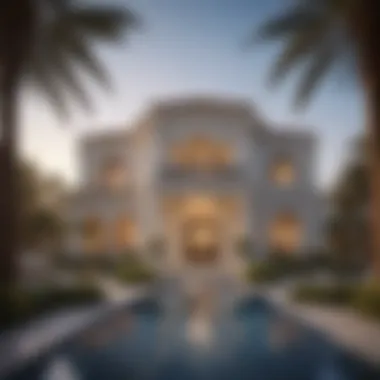 Stunning exterior of a luxury villa in Dubai with palm trees