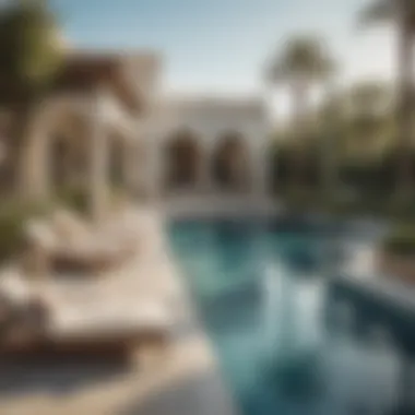 Elegant Outdoor Living Space Elegant outdoor space featuring a swimming pool and lounge area