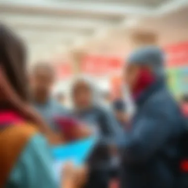 Informed Decisions: Parents Exploring Educational Opportunities Parents discussing school options at an educational fair