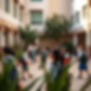 Vibrant Extracurricular Life in Al Nahda Schools Students participating in various extracurricular activities in a school courtyard