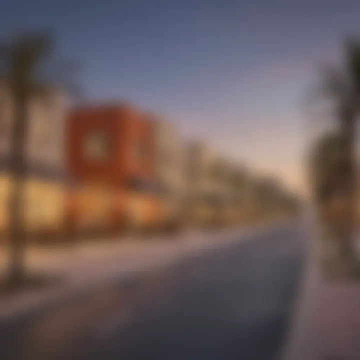 Vibrant streetscape of Al Furjan with community amenities