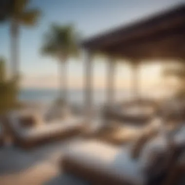 Luxury Outdoor Lounge Overlooking the Ocean An elegant outdoor lounge area overlooking the beach, designed for luxury living.
