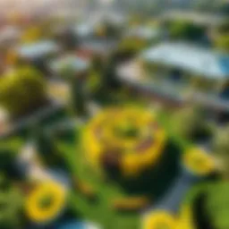 Aerial view of the Miracke Garden showcasing its intricate landscape design