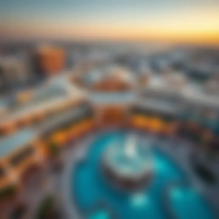 Aerial view of Town Square Dubai showcasing its modern architecture