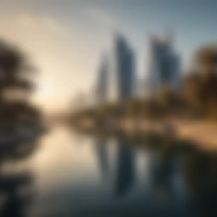 The solar-powered lake at Zabeel Park reflecting the skyline of Dubai