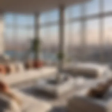 Stunning Living Room with City Views Luxurious penthouse living room with panoramic views