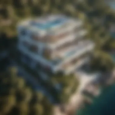 Breathtaking Aerial Perspective of Pearl Residence Aerial view of the Pearl Residence and its surrounding landscape.