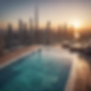 Exquisite rooftop pool with cityscape backdrop