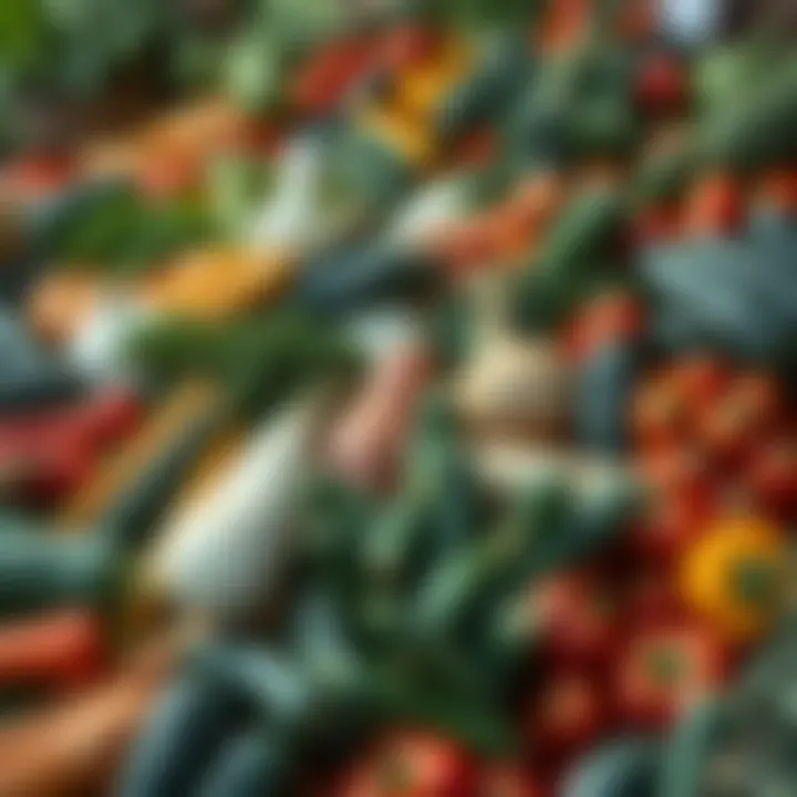 A variety of vegetables arranged for sale