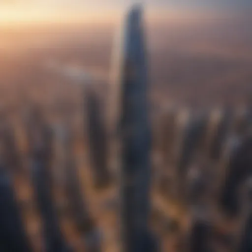 Stunning aerial view of the Davinci Tower showcasing its unique design against the Dubai skyline