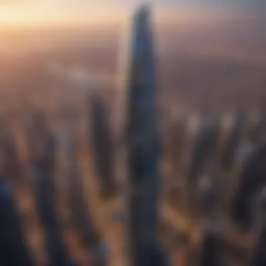 Aerial Excellence of the Davinci Tower Stunning aerial view of the Davinci Tower showcasing its unique design against the Dubai skyline