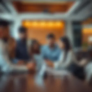 Dynamic Tech Discussion A diverse group of professionals engaged in a tech discussion