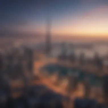Breathtaking Dubai Skyline from Cavali Tower Panoramic view of Dubai skyline from Cavali Tower's high-rise balcony