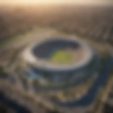 Aerial Overview of Dubai Sports City Aerial view of Dubai Sports City showcasing its layout