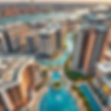 Aerial Perspective of Yas Bay Central Aerial view of Yas Bay Central showcasing modern architecture